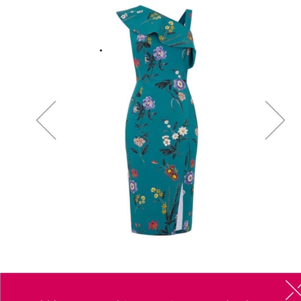 Oasis Asymmetrical Green Floral Dress View 3